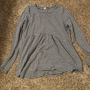 MTS Blueand White Striped Long Sleeve Peplum Shirt